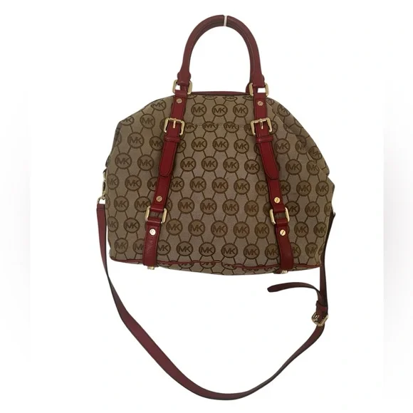 Michael Kors Signature Brown and Red Satchel - Picture 3 of 7